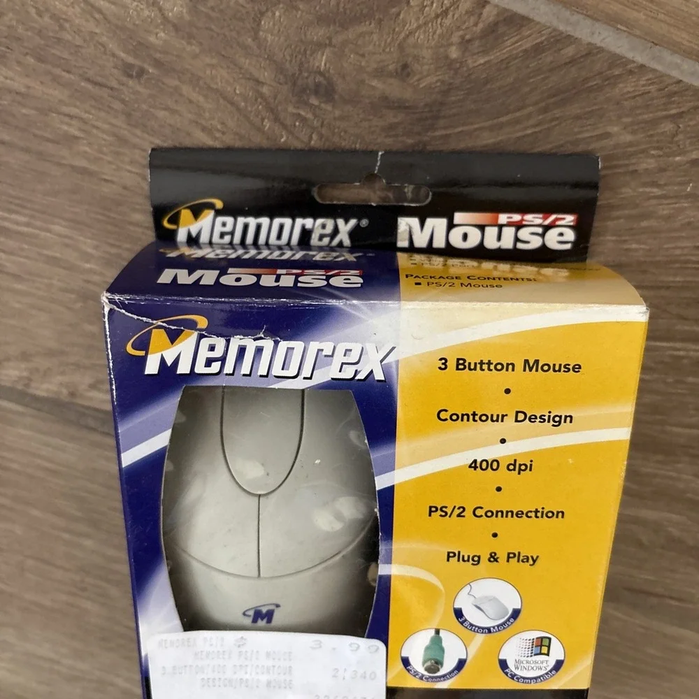 Memorex PS/2 Mouse, PC - Windows, 3 Button, 400 dpi, Plug & Play In Box Untested